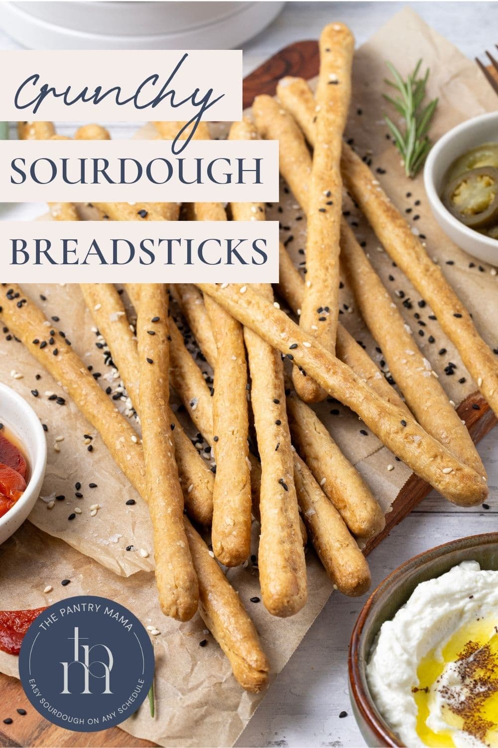 Crunchy sourdough breadsticks or sourdough grissini - Pinterest Image