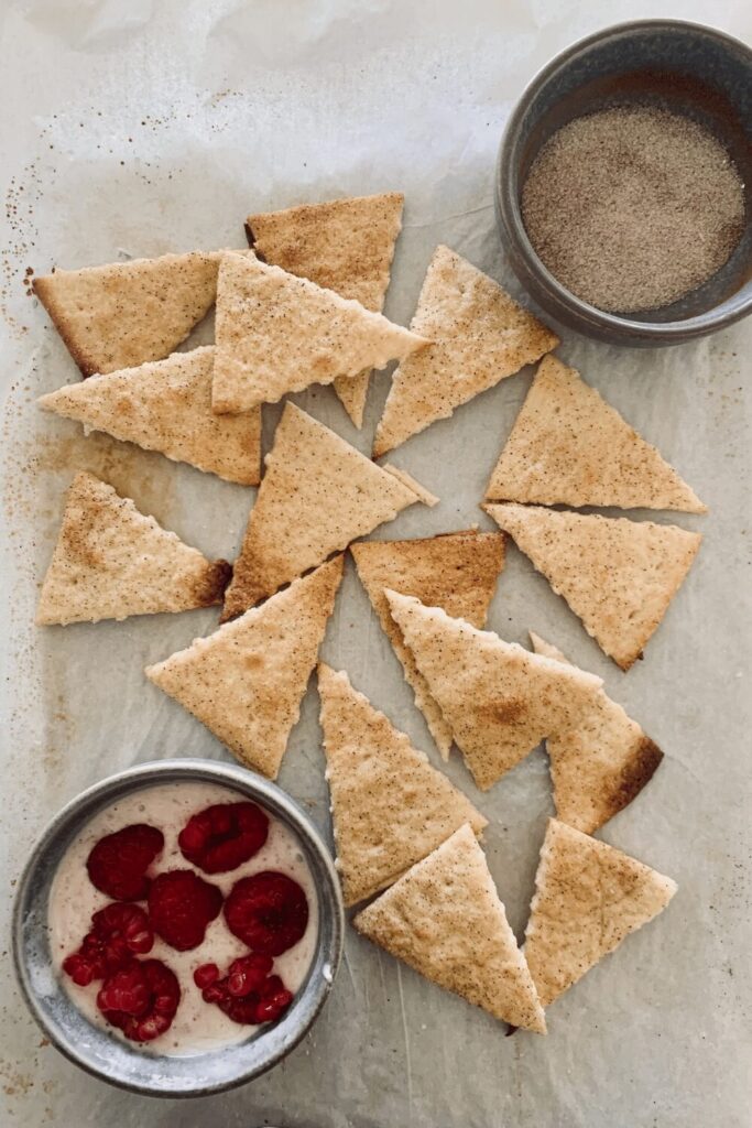 Sweet sourdough crackers with cinnamon sugar.