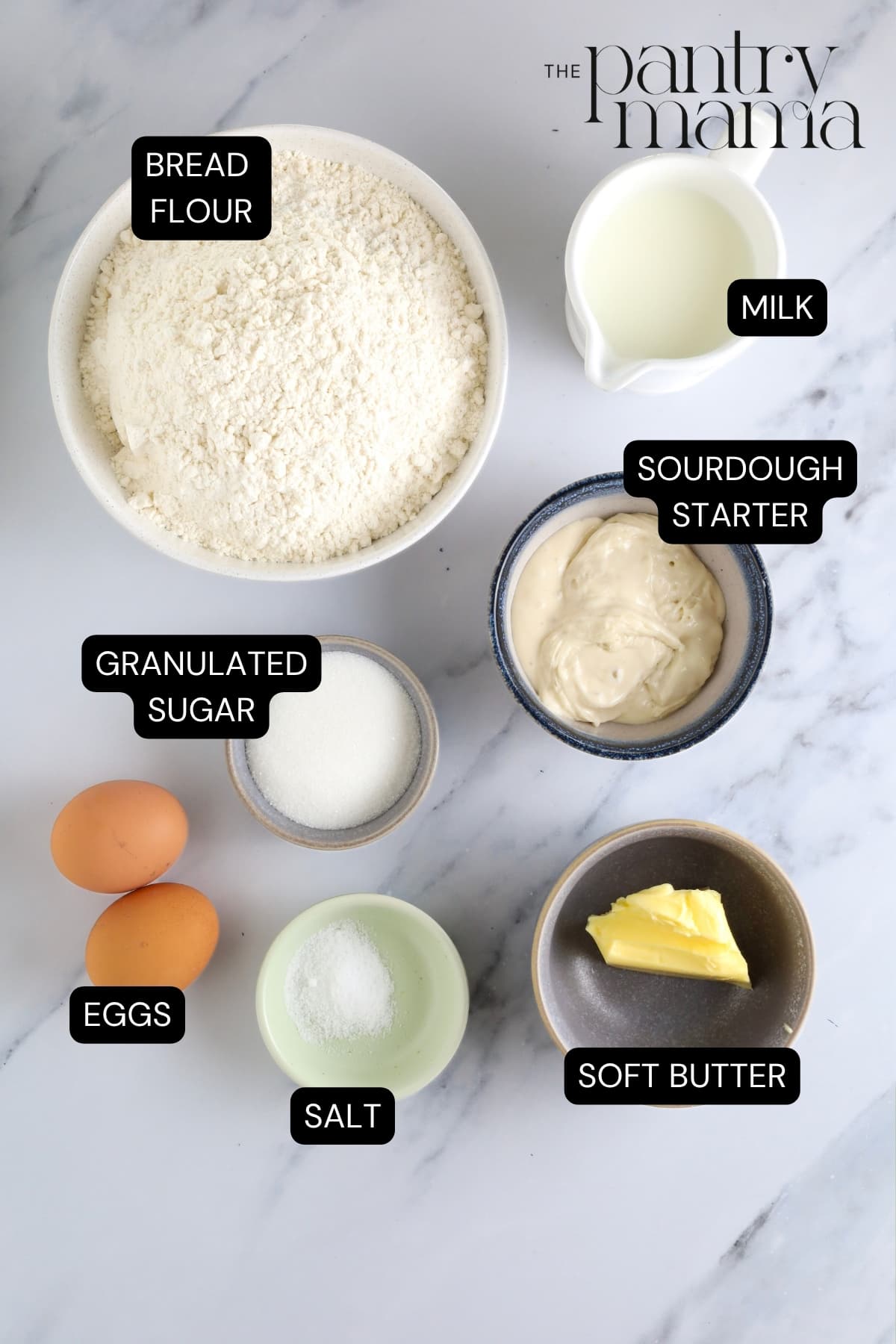 Flat lay of ingredients used to make baked sourdough donuts.