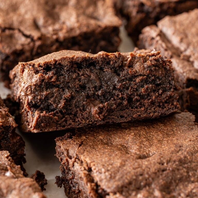 A close up image of the rich, chocolate fudgy centre of a sourdough brownie.