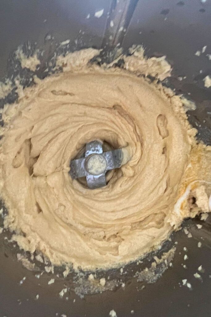 Wet ingredients creamed together in a food processor (Thermomix bowl).