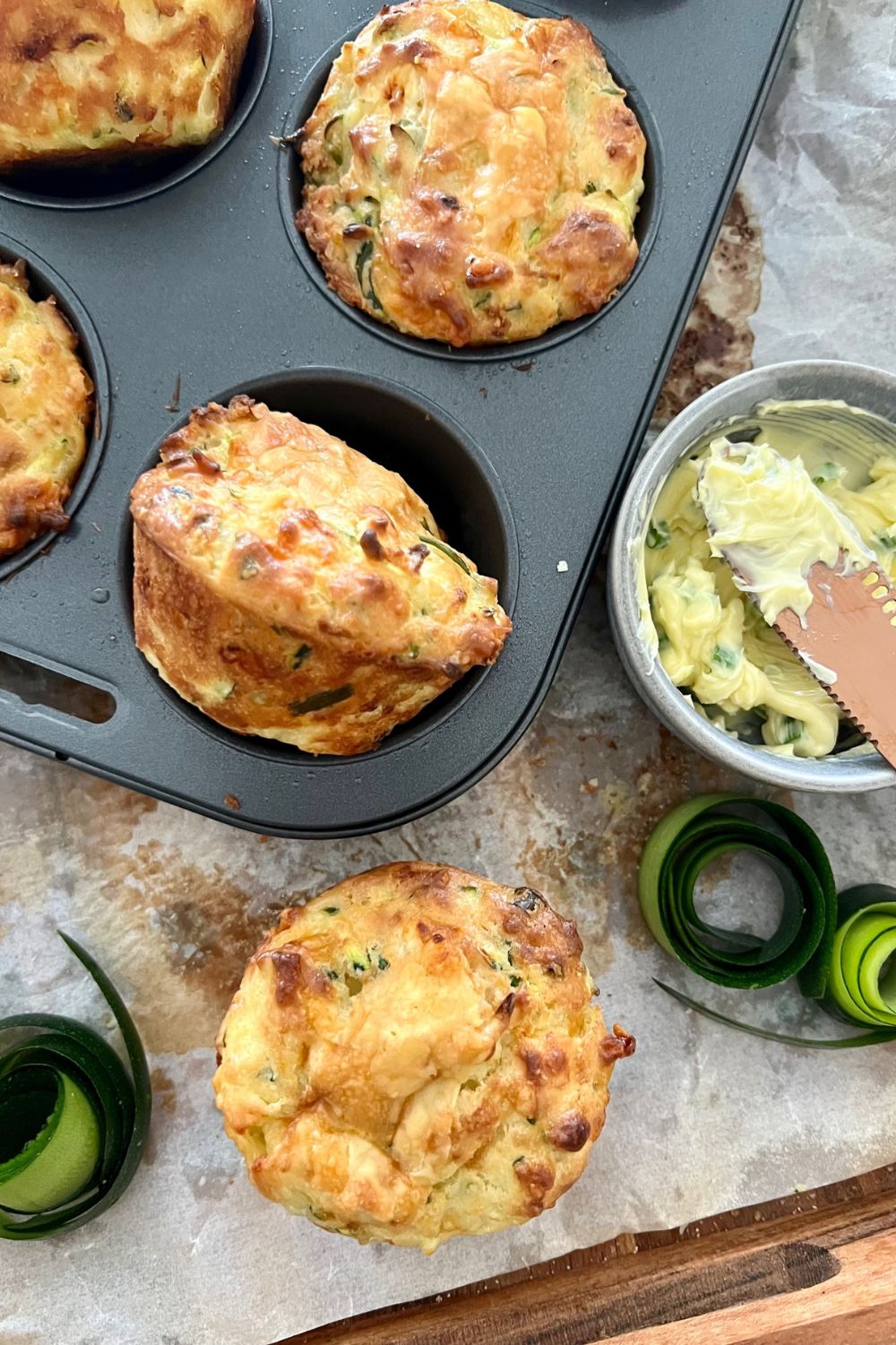 Sourdough Zucchini Muffins [with cheese + chives]