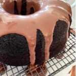 Sourdough chocolate cake drizzled with chocolate sweetened condensed milk glaze.