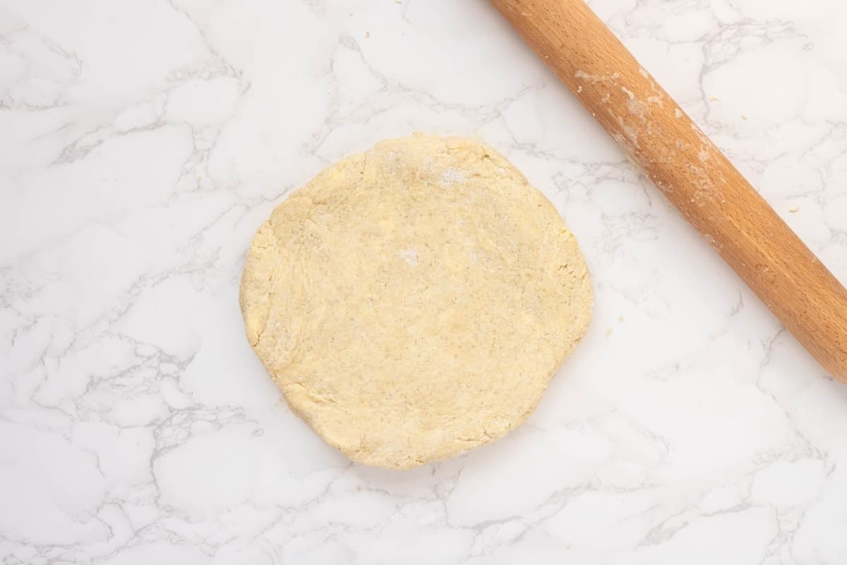 An image showing what the dough should look like once it's been rolled out to 3/4 inch thick. 