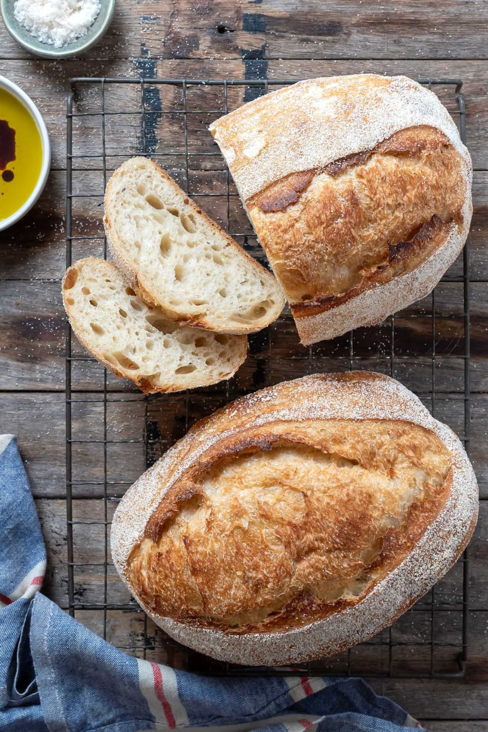 Two savory sourdough loaves.