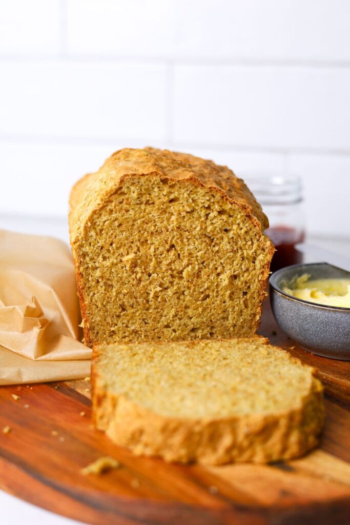 Sourdough Irish brown bread sliced so you can see the crumb inside.