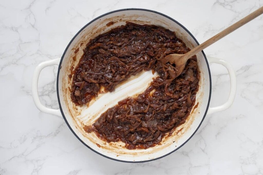 Caramelized onion relish finished cooking in pan