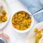 Close up of Mustard relish in a bowl being served with lunch.