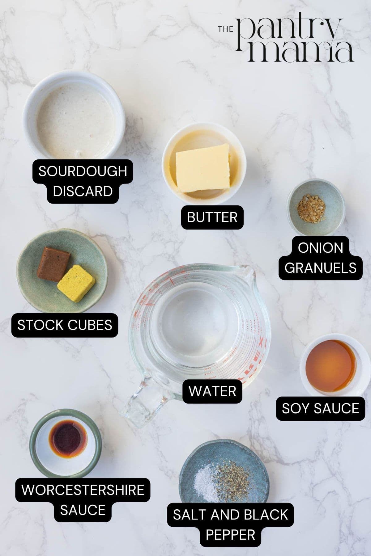 Labeled ingredients for sourdough gravy.