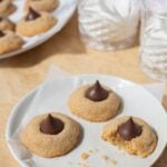 Soft and chewy sourdough peanut butter blossom cookies topped with milk chocolate kisses.