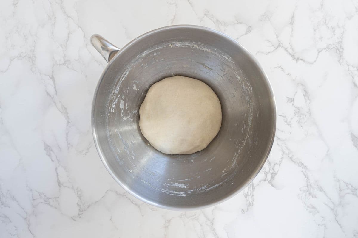 Smooth mixed dough to make sourdough potsticker wrappers.