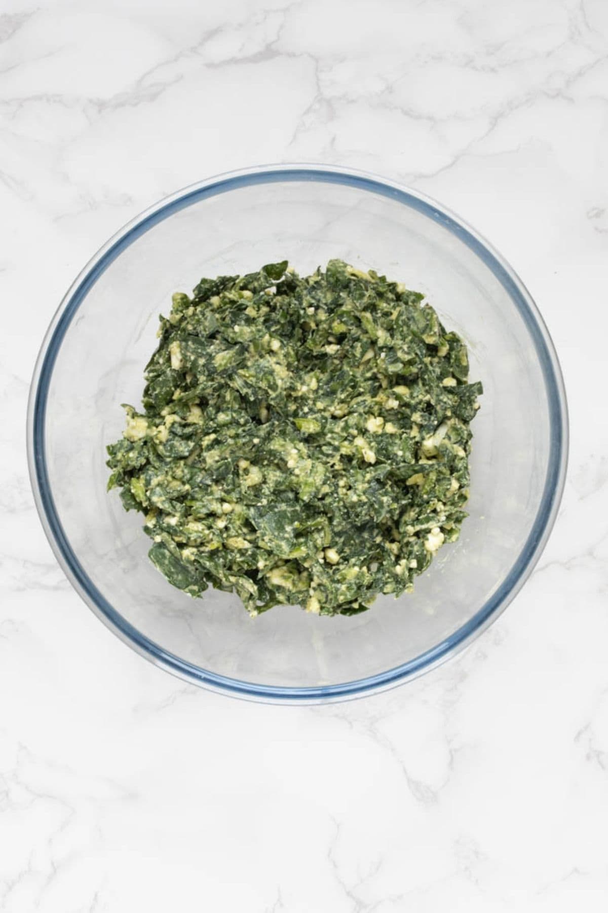 Spinach and feta cheese filling prepared for homemade sourdough gozleme.