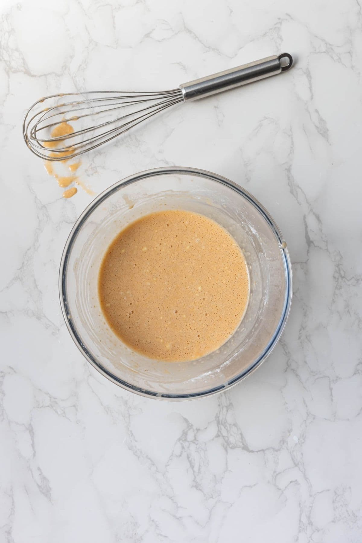Sourdough discard batter mixed with eggs and seasonings for Japanese savory pancakes.