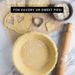 Pinterest graphic featuring sourdough pie crust with decorative pastry cutouts and a pie shell ready for filling.