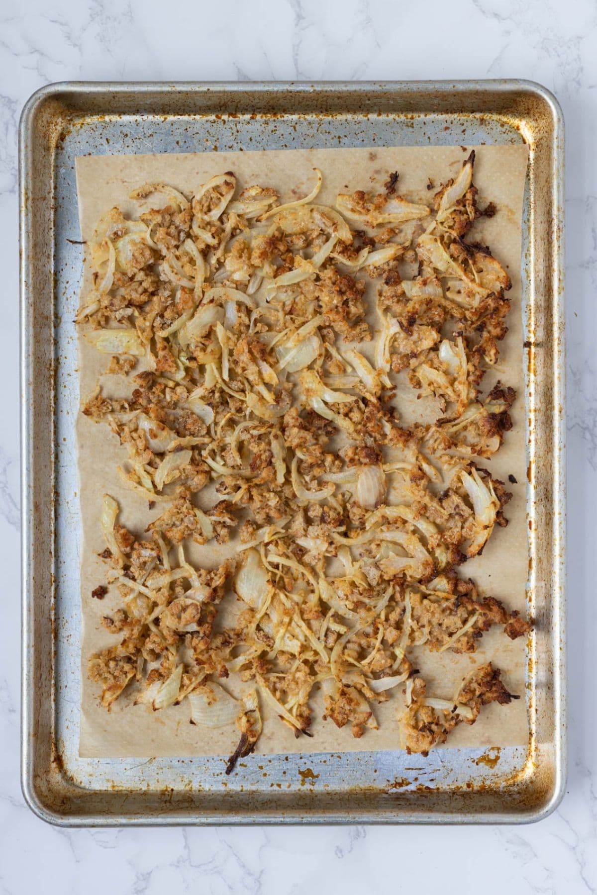 Homemade crispy sourdough onion topping baked until golden for green bean casserole.