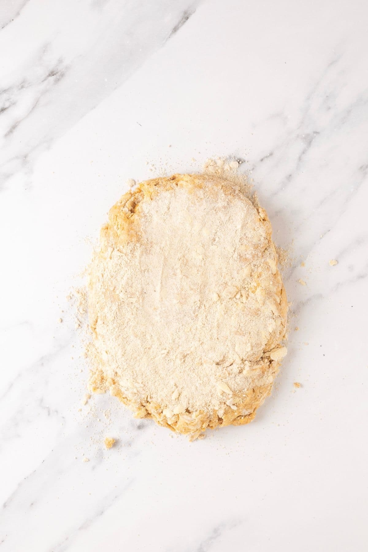 A rough rectangle of sourdough pumpkin scone dough.
