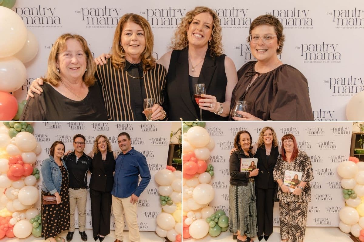 Three images shown as a collage of guests attending the official launch of Easy Sourdough on Any Schedule.